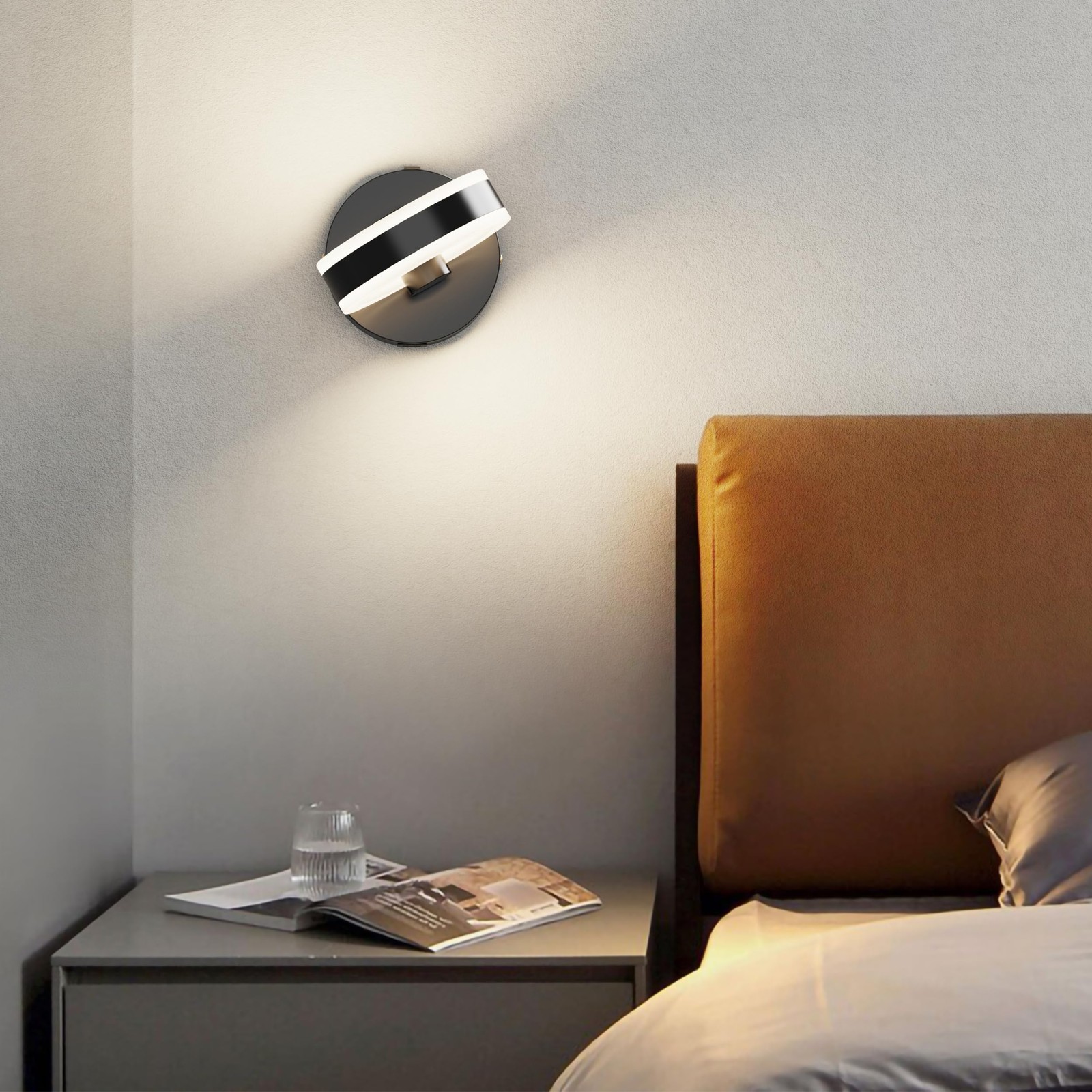 Matte Black LED Wall Sconce Light Fixture With USB Charging Port On/Off Lamp