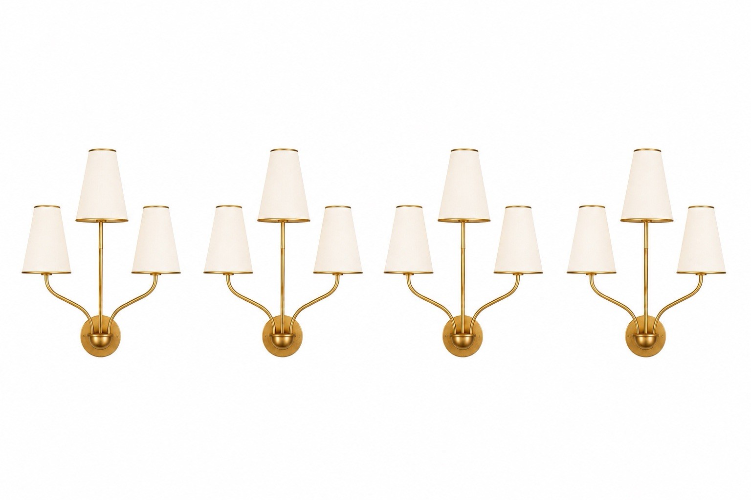 Set Of Four AERIN Visual Comfort Montreuil 3 Arm Wall Sconces Gilt Metal Gold
