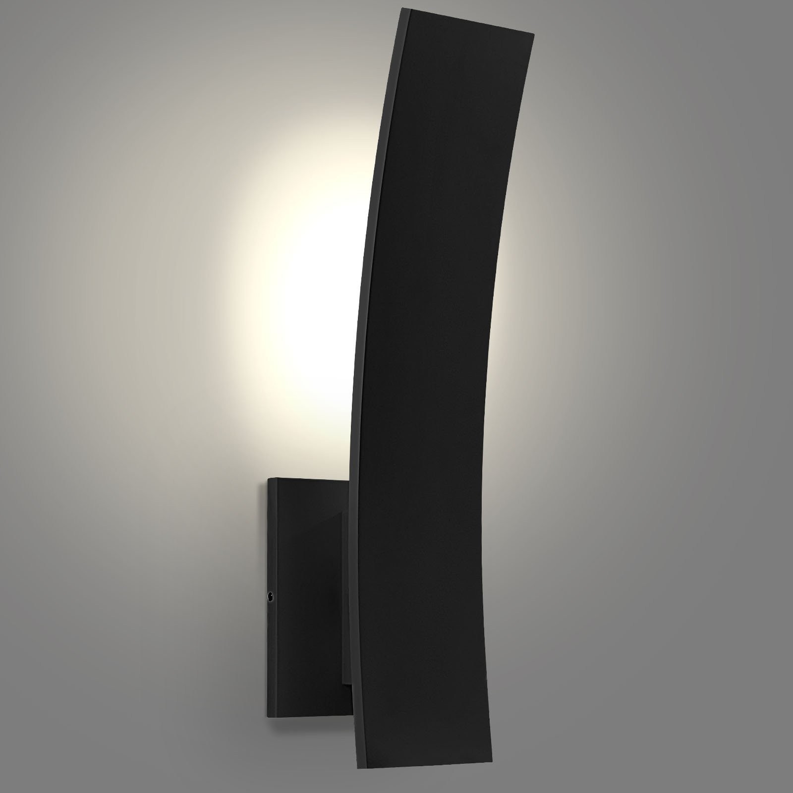 LUXRITE 15-Inch LED Curved Wall Sconce 5CCT, 1000LM, 15W IP65 Dimmable ETL Black