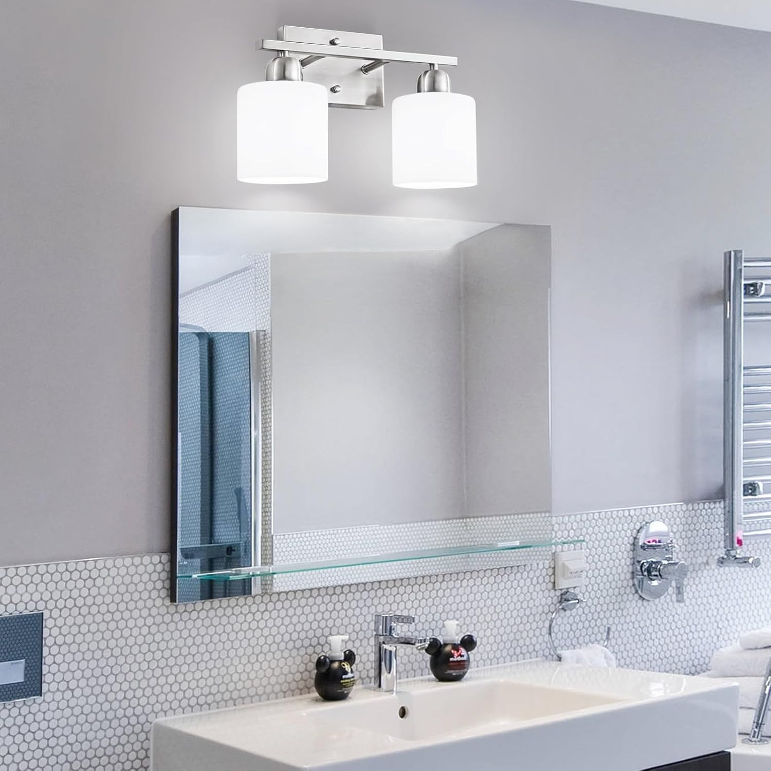Brushed Nickel Bathroom Light, Anti-Rust Finish 2 Light Bathroom Vanity Light Br
