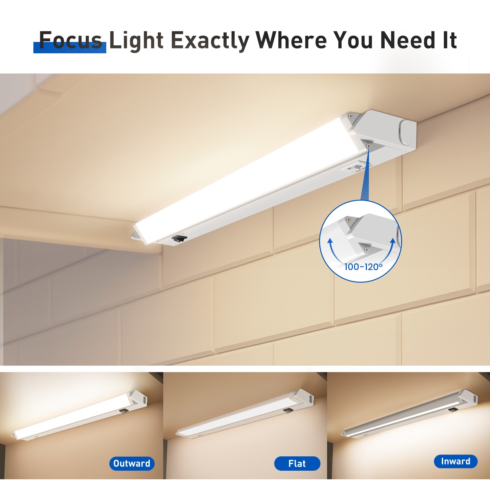 2x LED Under Cabinet Light 3CCT Rotatable Kitchen Closet Lights 12/18/22/24 Inch
