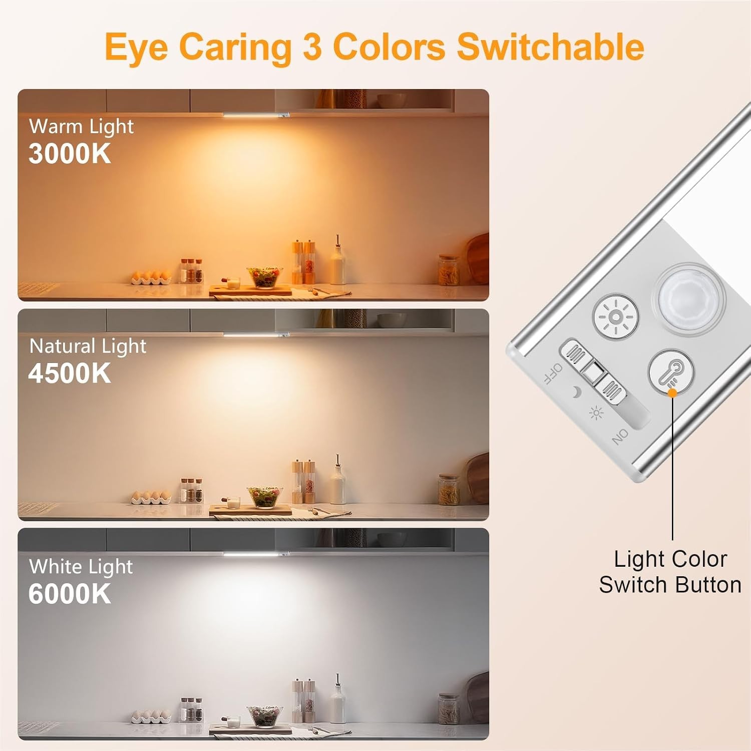Energy-Efficient 10.2-Inch Under Cabinet Lighting – 3 Color Modes & Rechargeable