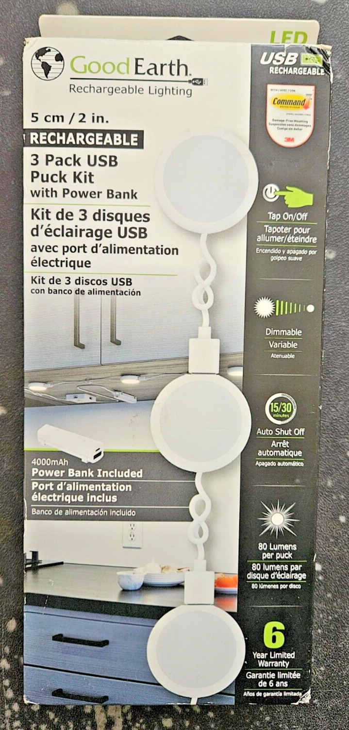 Good Earth Lighting 3-Pack Rechargeable LED Puck Light with Timer