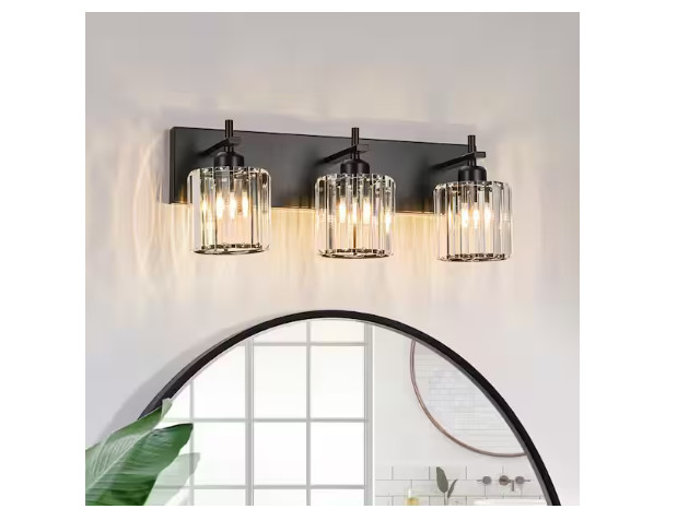 EDISLIVE Orilliah 20.5″ 3-Light Black Bathroom Vanity Light Crystal Shade