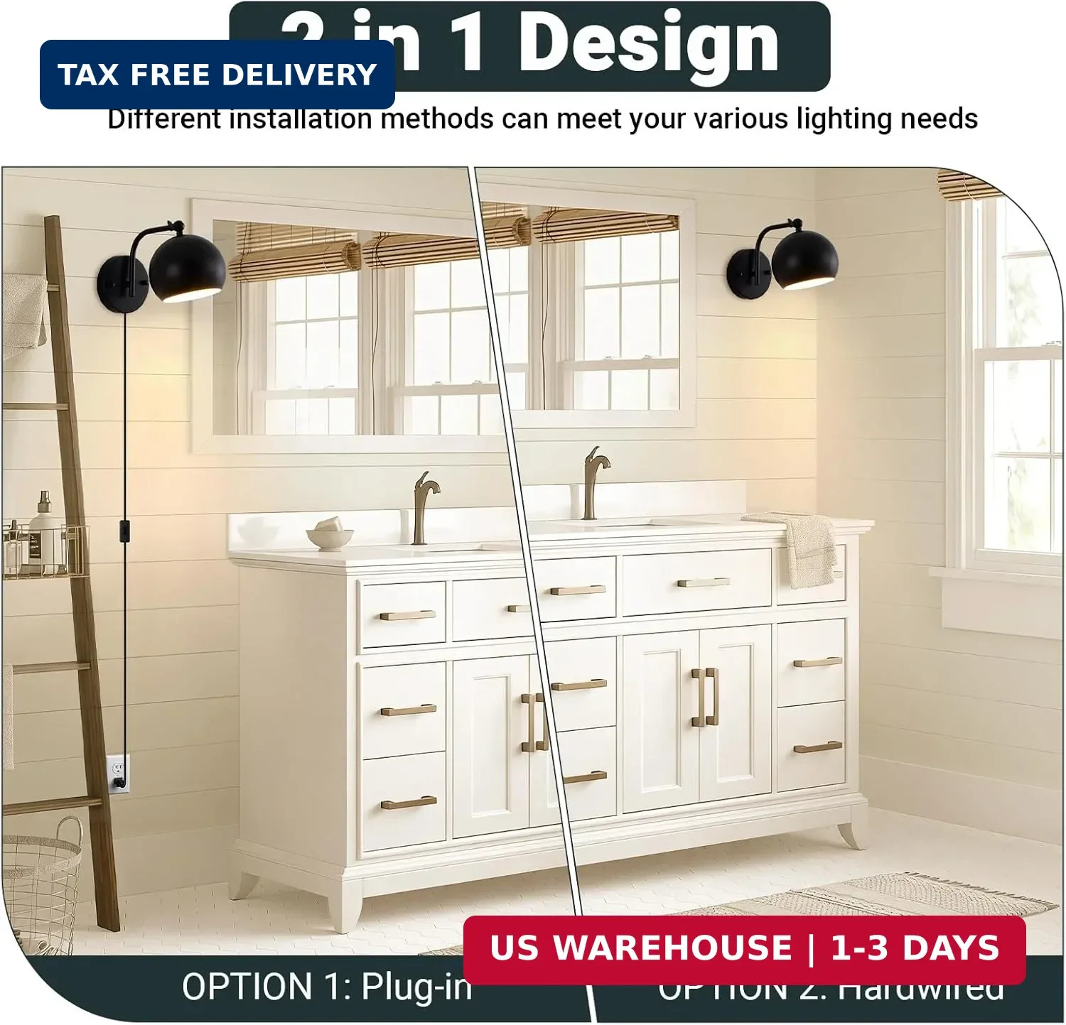 Plug in Wall Sconces Set of 2, Adjustable Angle Black Wall Lights with Plug in C