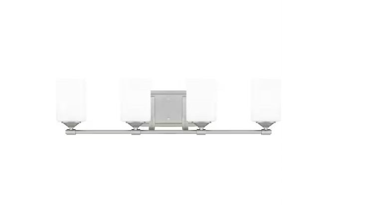 Hampton Bay 29.5″ 4-Light Brushed Nickel Vanity Light Frosted Opal Glass Shades
