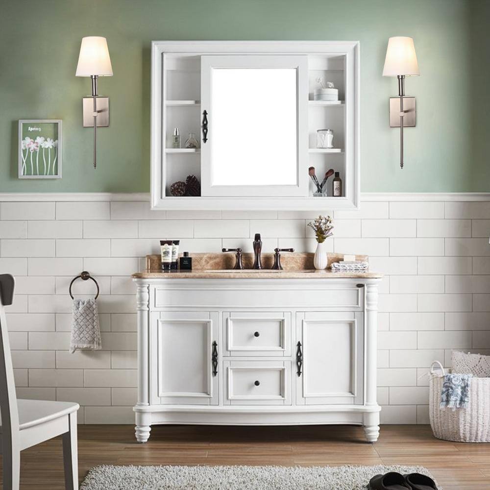 LamQee 1-Light Satin Nickel Wall Sconce with White Fabric Shade