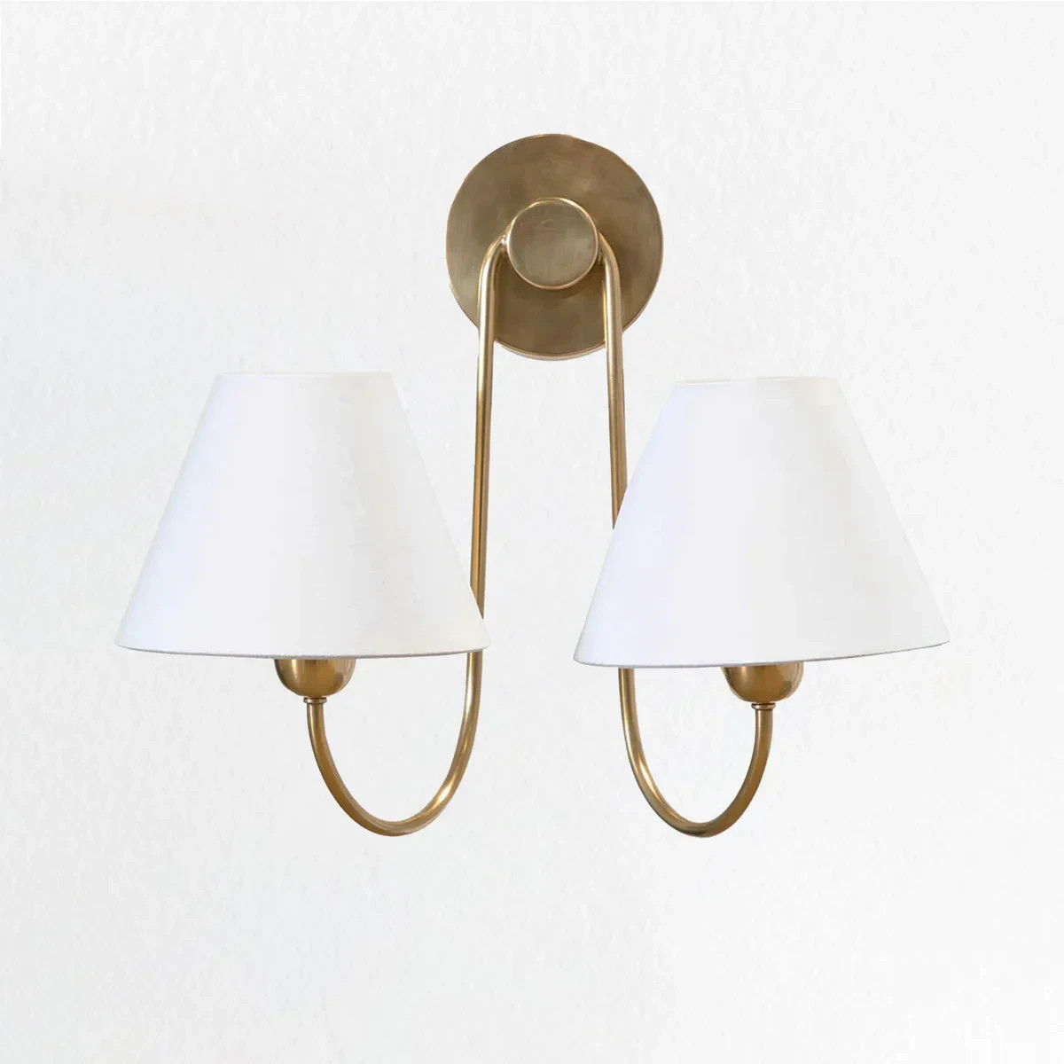 Brass 2-Light Linen Shade Double Swoop Wall Sconce Modern E26 Fixture