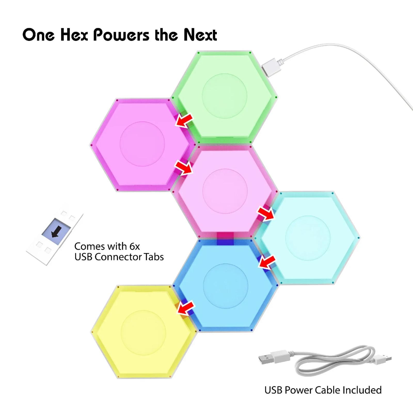 Tzumi AuraLED Hex Lights 6 Pc Color Changing LED Wall Light Panels Remote Touch