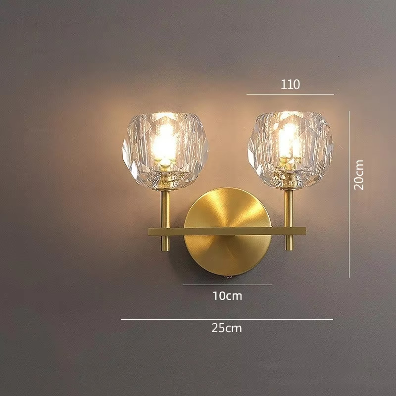 Modern Luxury Brass Crystal Wall Sconce 2-Light Dimmable With Bulbs For Bathroom