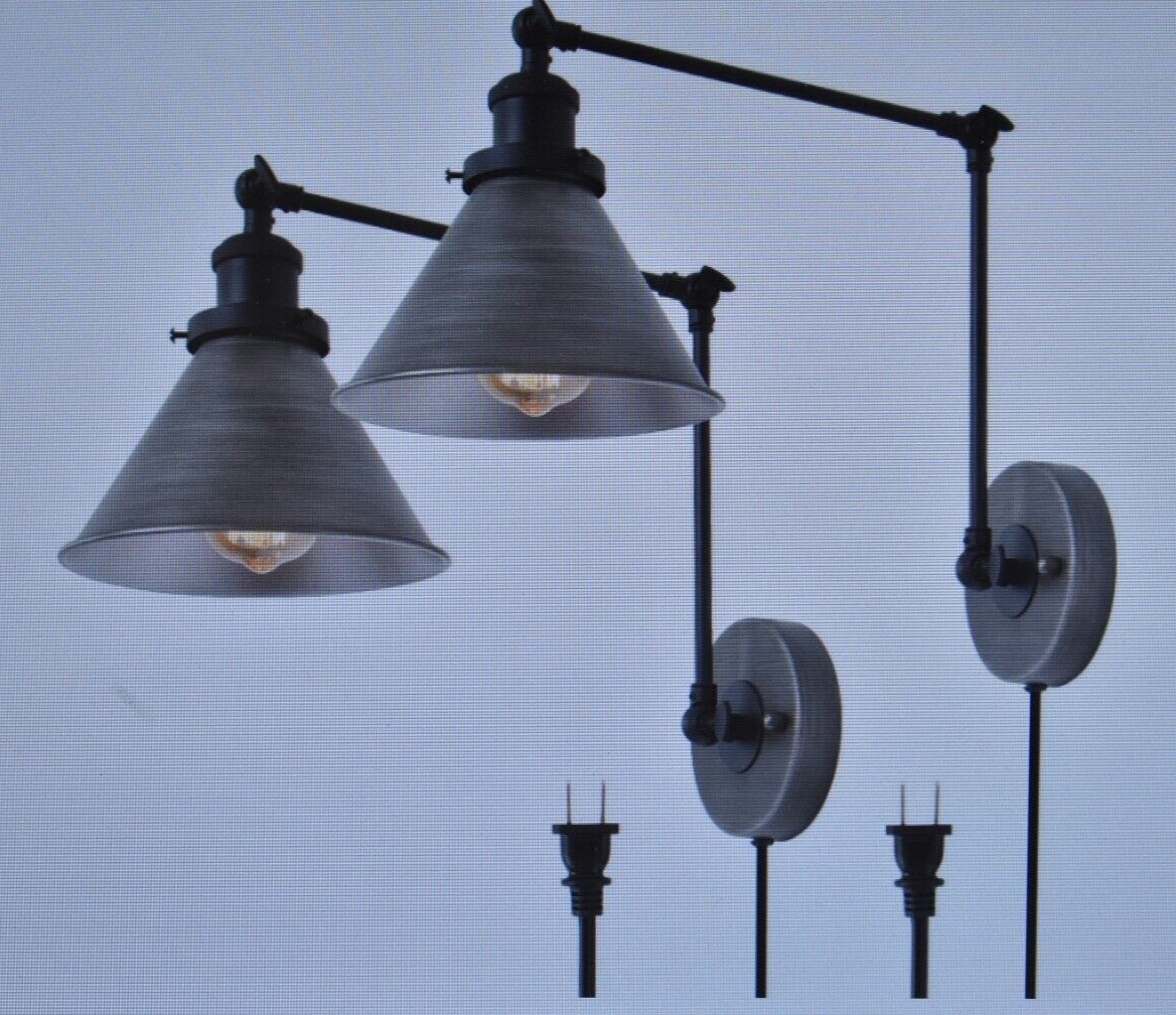 Lot of 2 LNC Swing Arm Wall Lamps Modern Plug In Wall Sconce Hardwired Silver