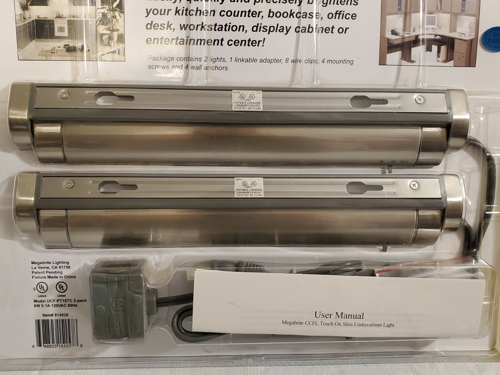 2 Pack Megabrite CCFL Touch On Slim Linkable Under Cabinet Light 13.5″ New NOS
