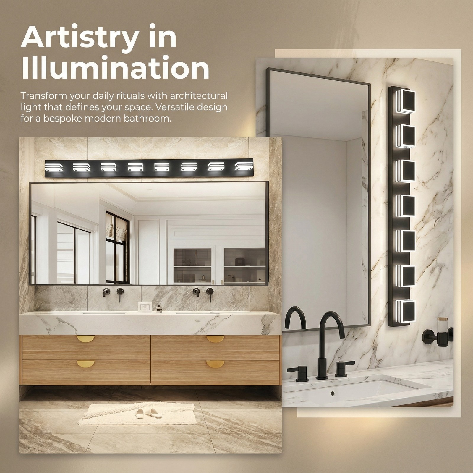 52 Inch 8-Light LED Vanity Light Dimmable Black Bathroom Mirror Wall Light