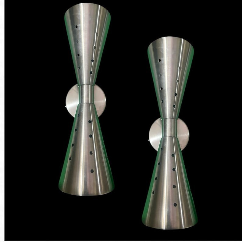 Mid Century Atomic Diabolo Wall Sconce Modern 2-Light Hardwired Light Chrome Art
