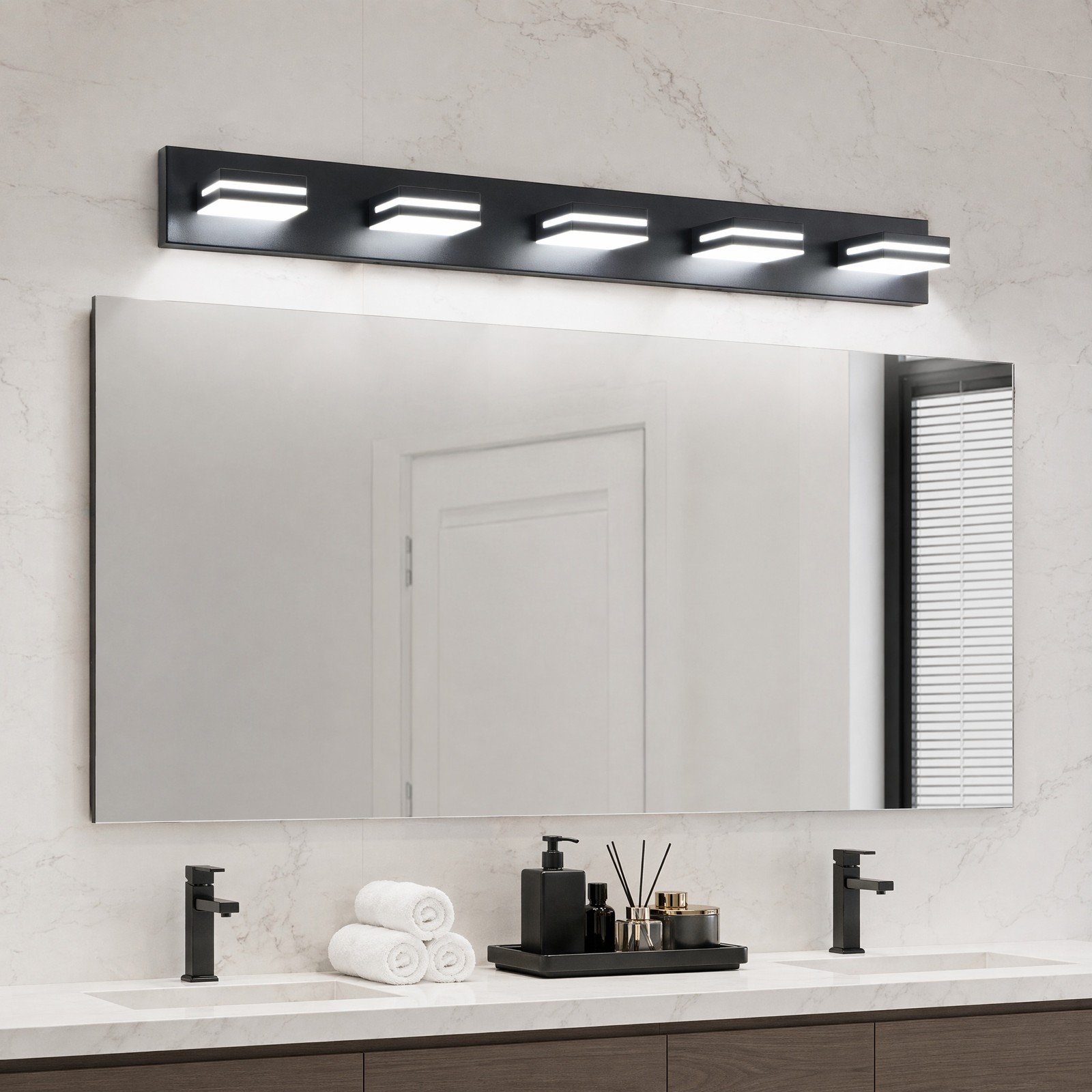 40 Inch 5 Lights Modern Vanity Light LED Black Bathroom Mirror Wall Lamp Fixture