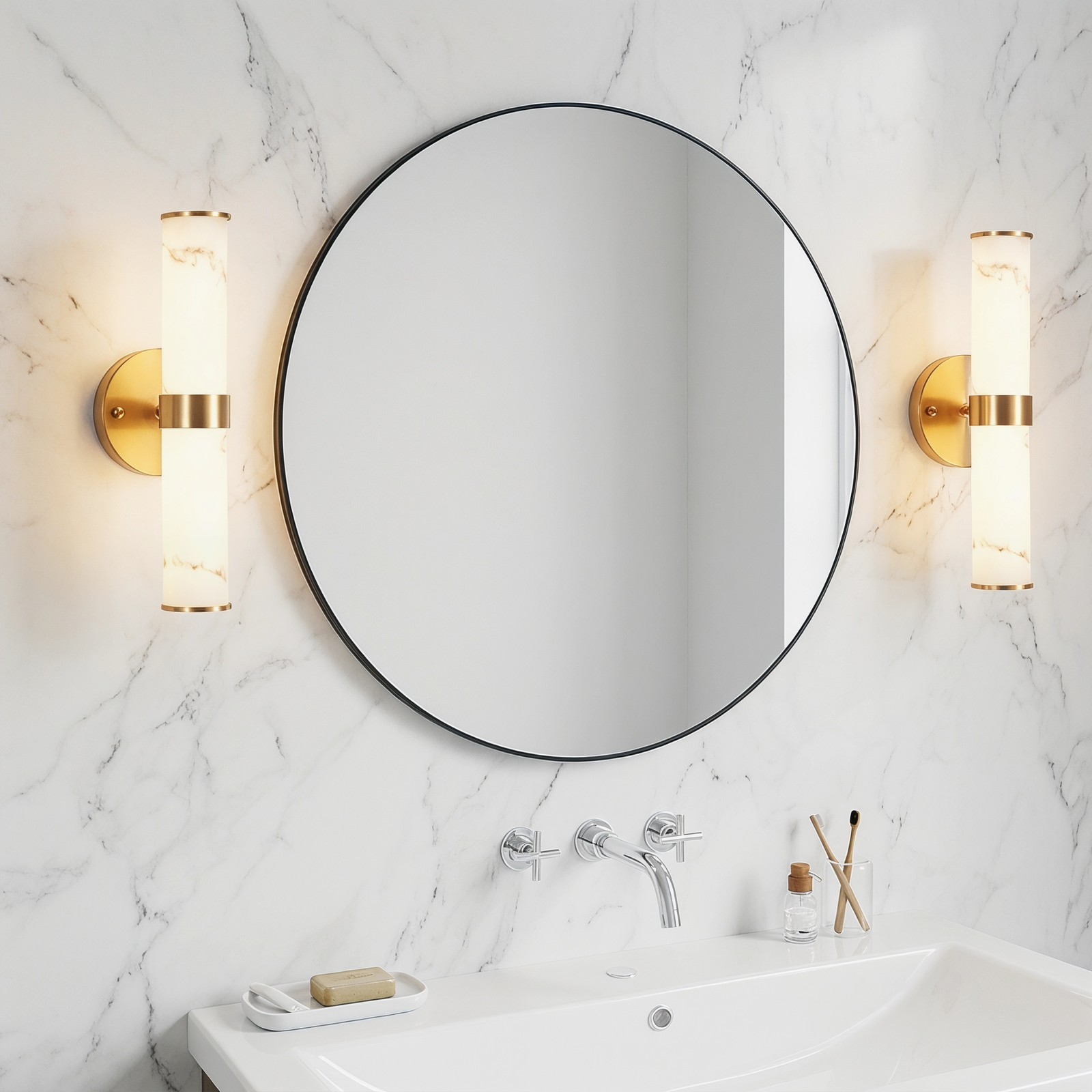 2 Pack 14» LED Wall Light Indoor Marble Texture Gold Sconce Fixture Warm White