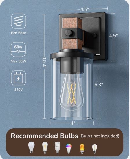 EDISHINE Wall Sconces Set of 2, Farmhouse Vanity Light Fixtures with Clear Glass