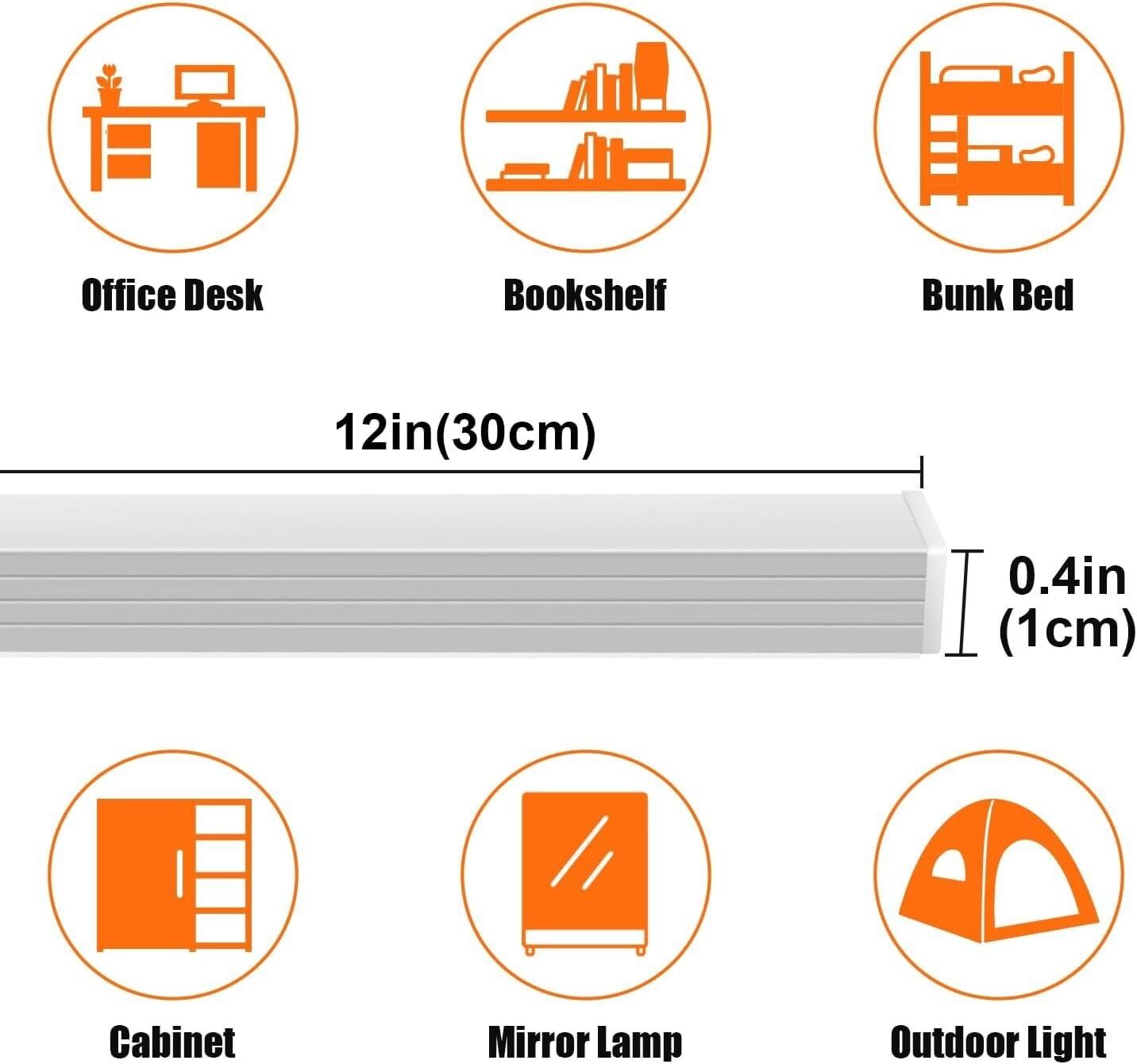 12″ LED Under Cabinet Light Bar Dimmable 6000K Cool White Plug In Slim