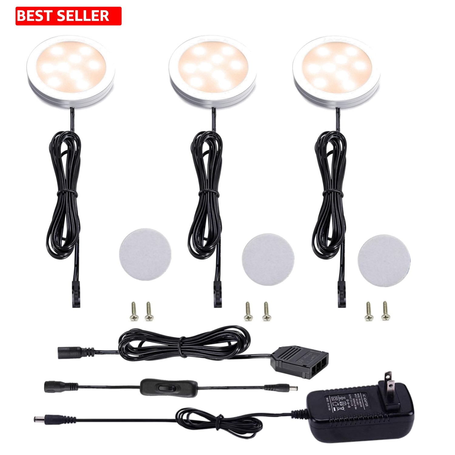 3-Pack 12V LED Under Cabinet Puck Lights – Warm White & Energy Efficient