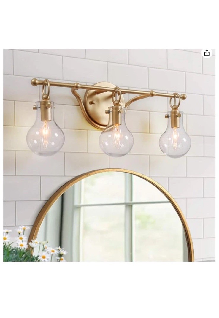 Ksana A03631 Gold Bathroom Light Fixtures Vanity 3-light Clear Glass Shade New