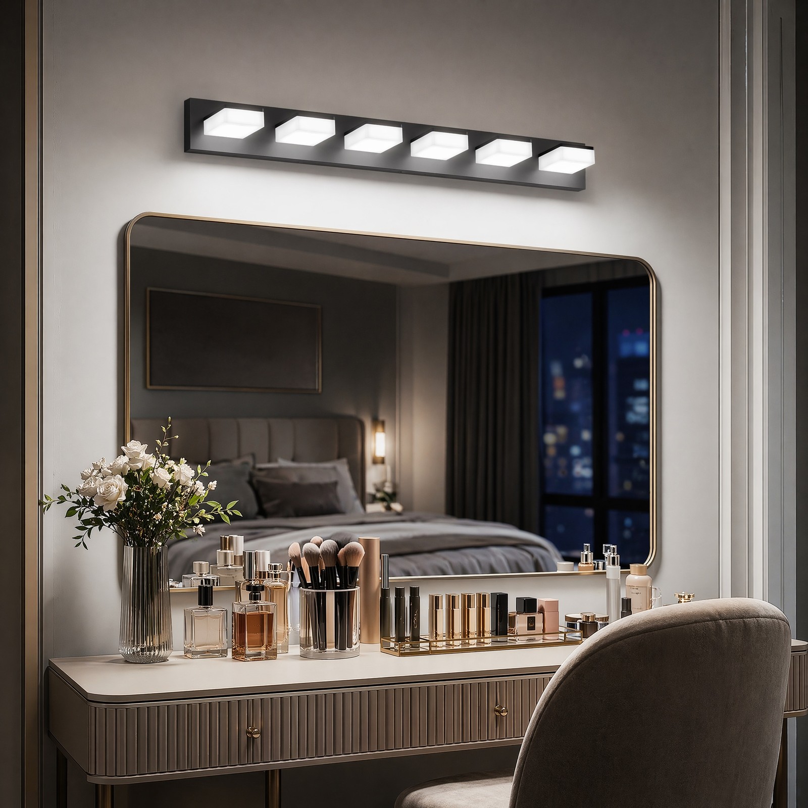 39» Vanity 6 Light LED Modern Bathroom Over Mirror Wall Sconce Black Fixture