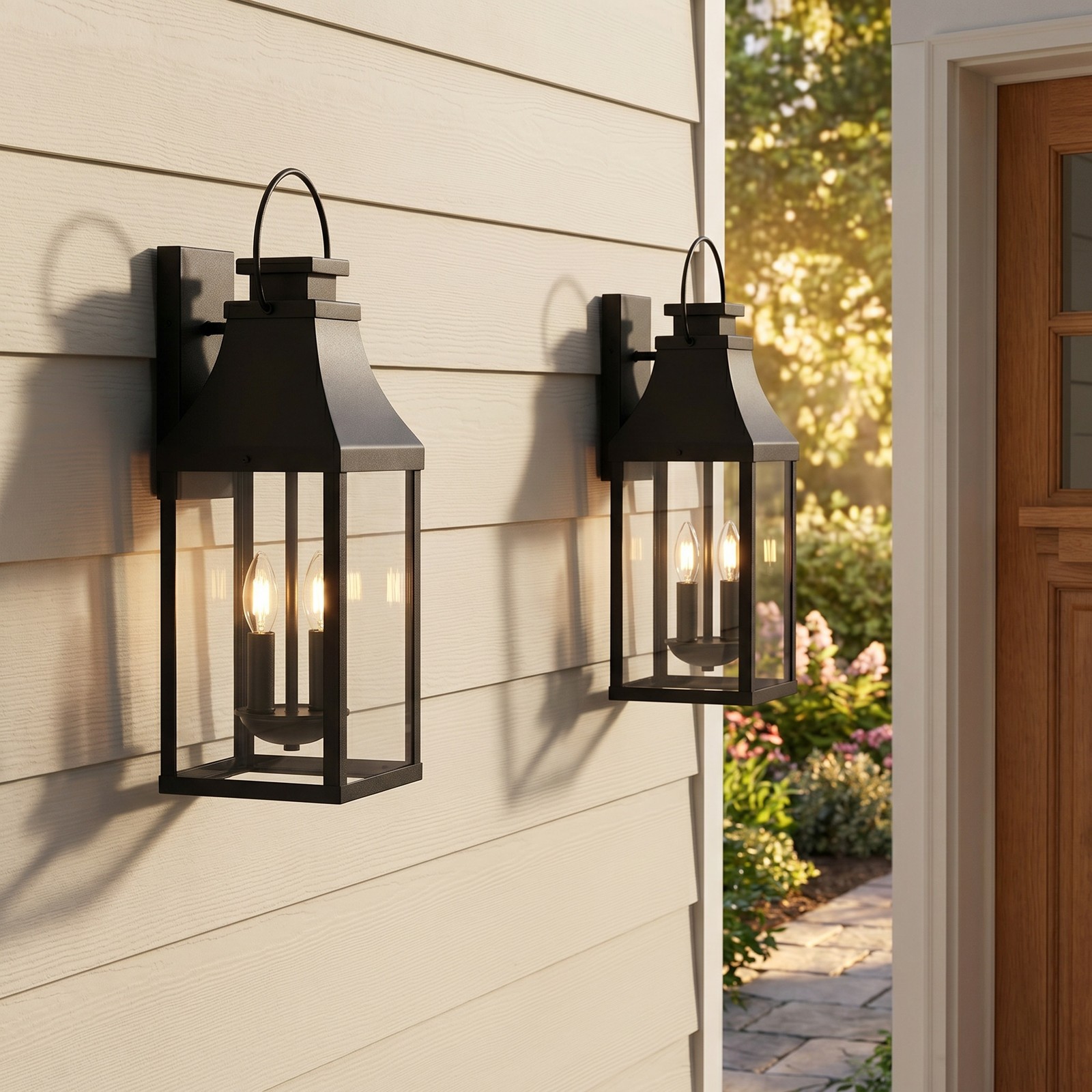 2 Pack 20″ Black Outdoor Wall LED Light Exterior Lantern Sconce Porch Fixture