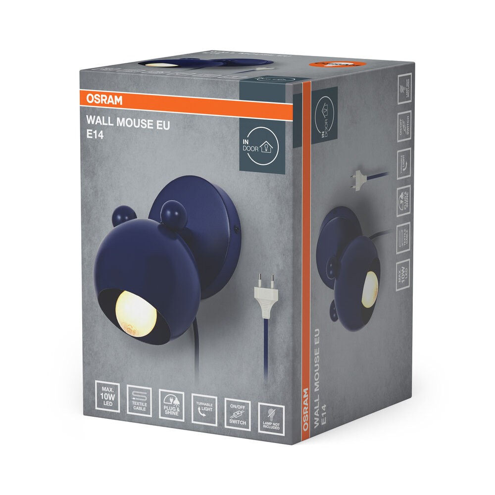 Osram wall mouse E14 wall light blue metal textile cable E14 socket IP20