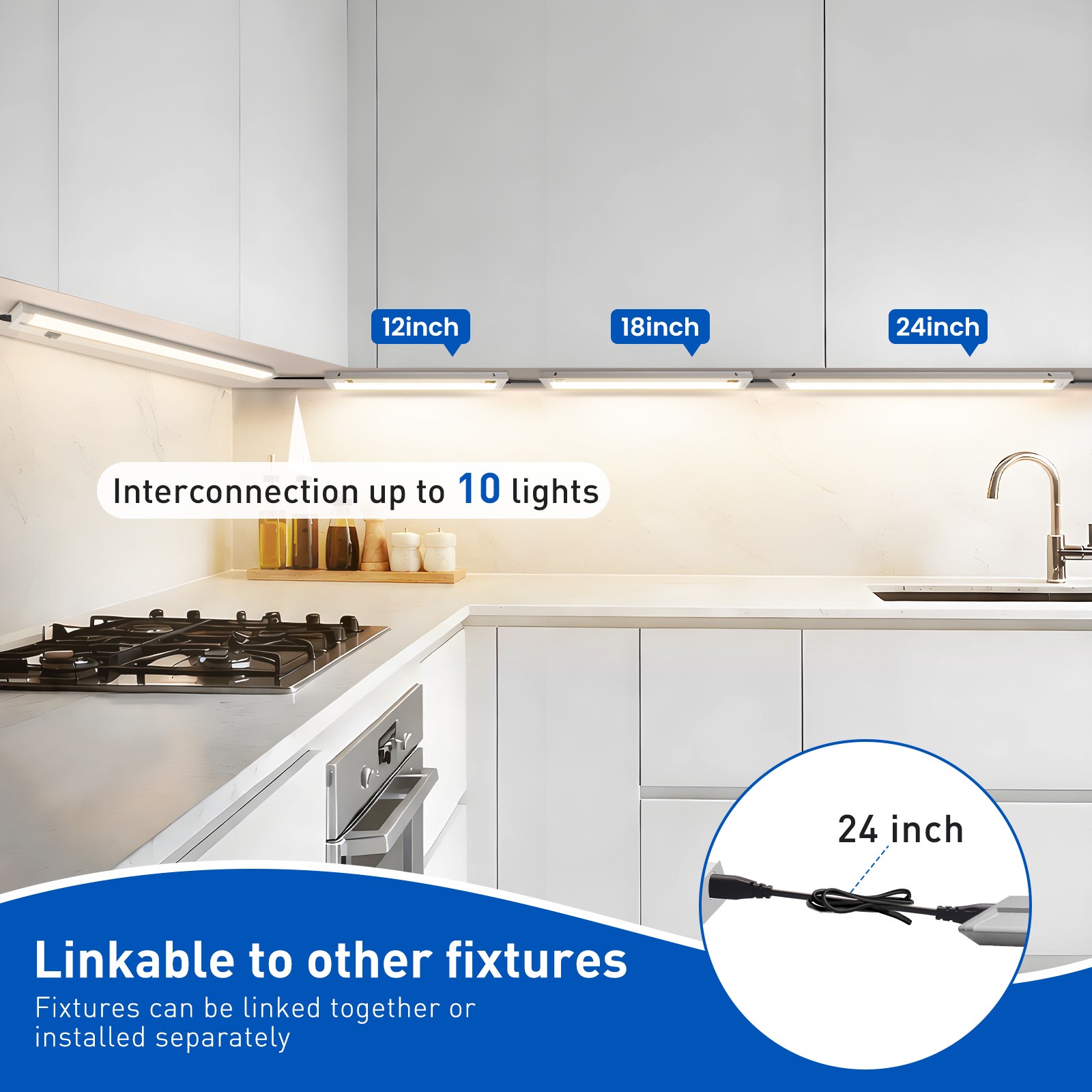 2x LED Under Cabinet Light 3CCT Rotatable Kitchen Closet Lights 12/18/22/24 Inch