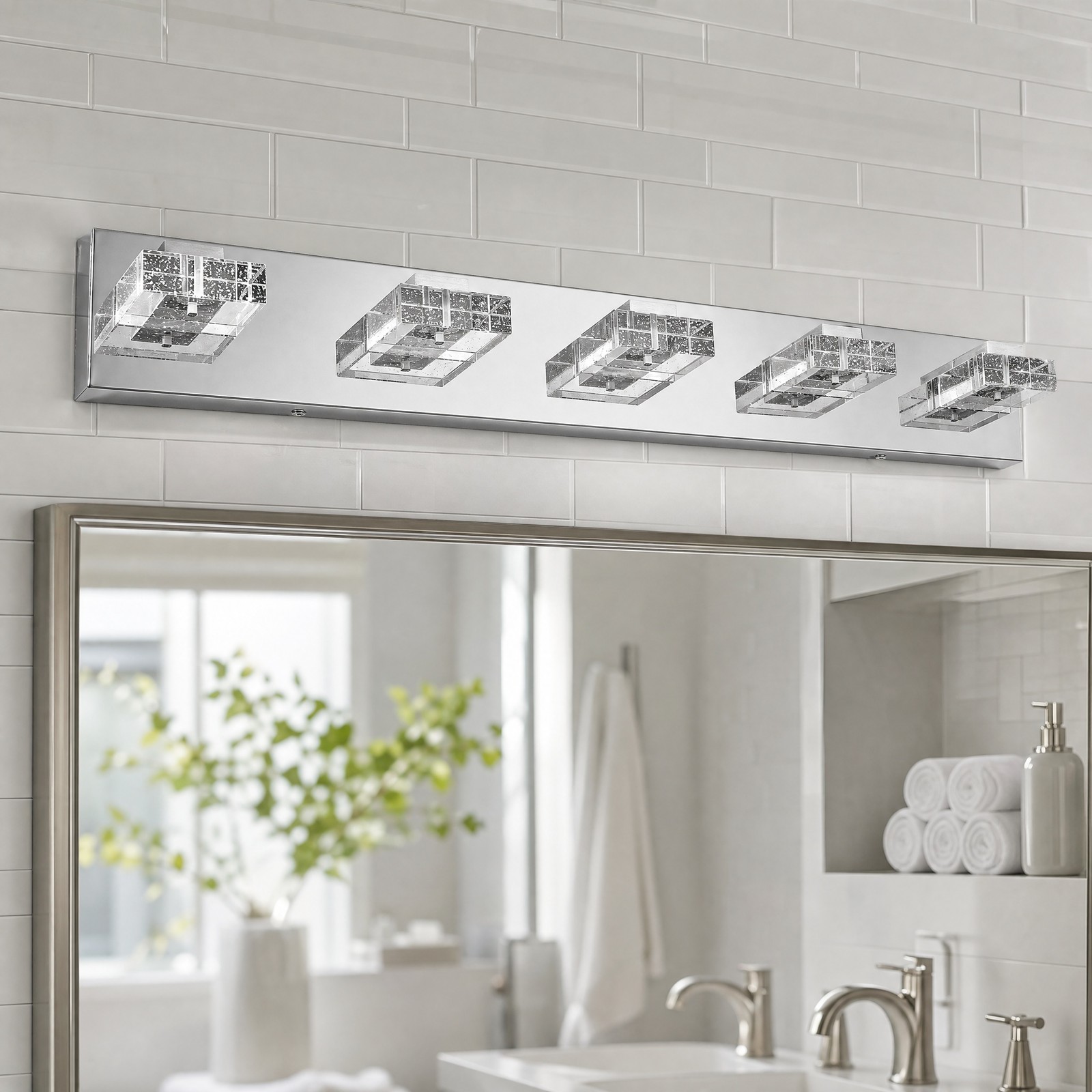 31 in 5 Light Bubble Crystal LED Vanity Bathroom Over Mirror Wall Sconce Fixture