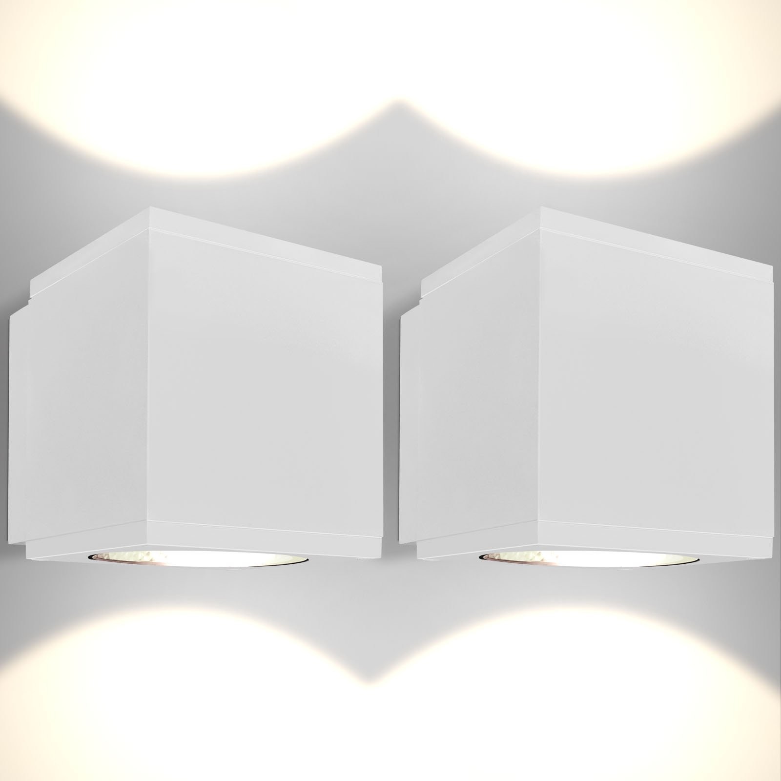 Luxrite 4″ LED Up Down Wall Sconce Cube, 3CCT, 26W, 2400LM, IP65, Wet Rated, 2PK