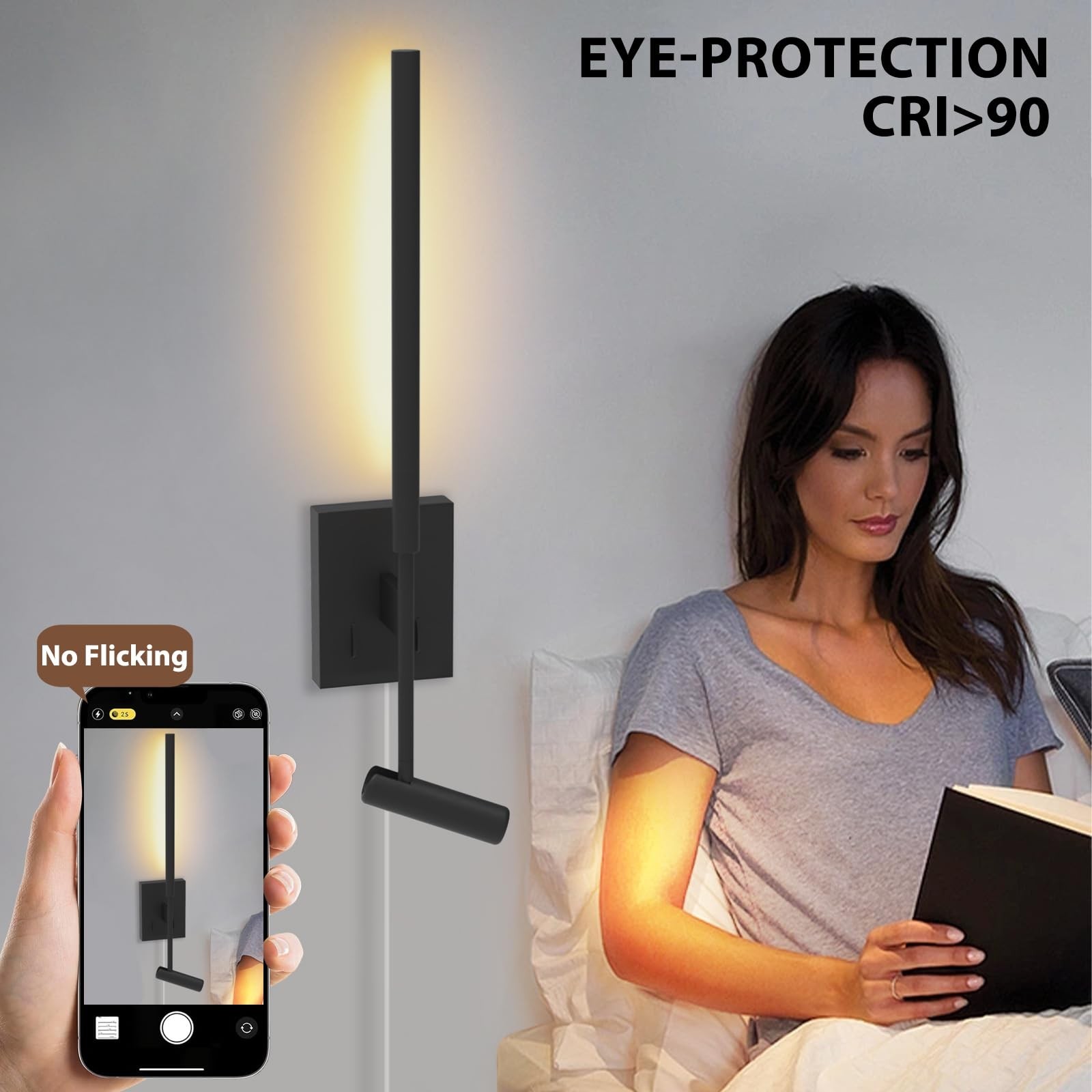 ZEROUNO Modern Plug In Wall Sconce Indoor Wall Light Set Two Bed, Corded