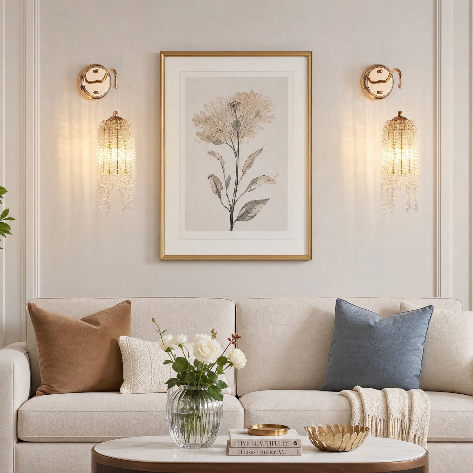 2 Pack 17 inch Gold Raindrop Crystal LED Wall Light Indoor Luxury Sconce Fixture