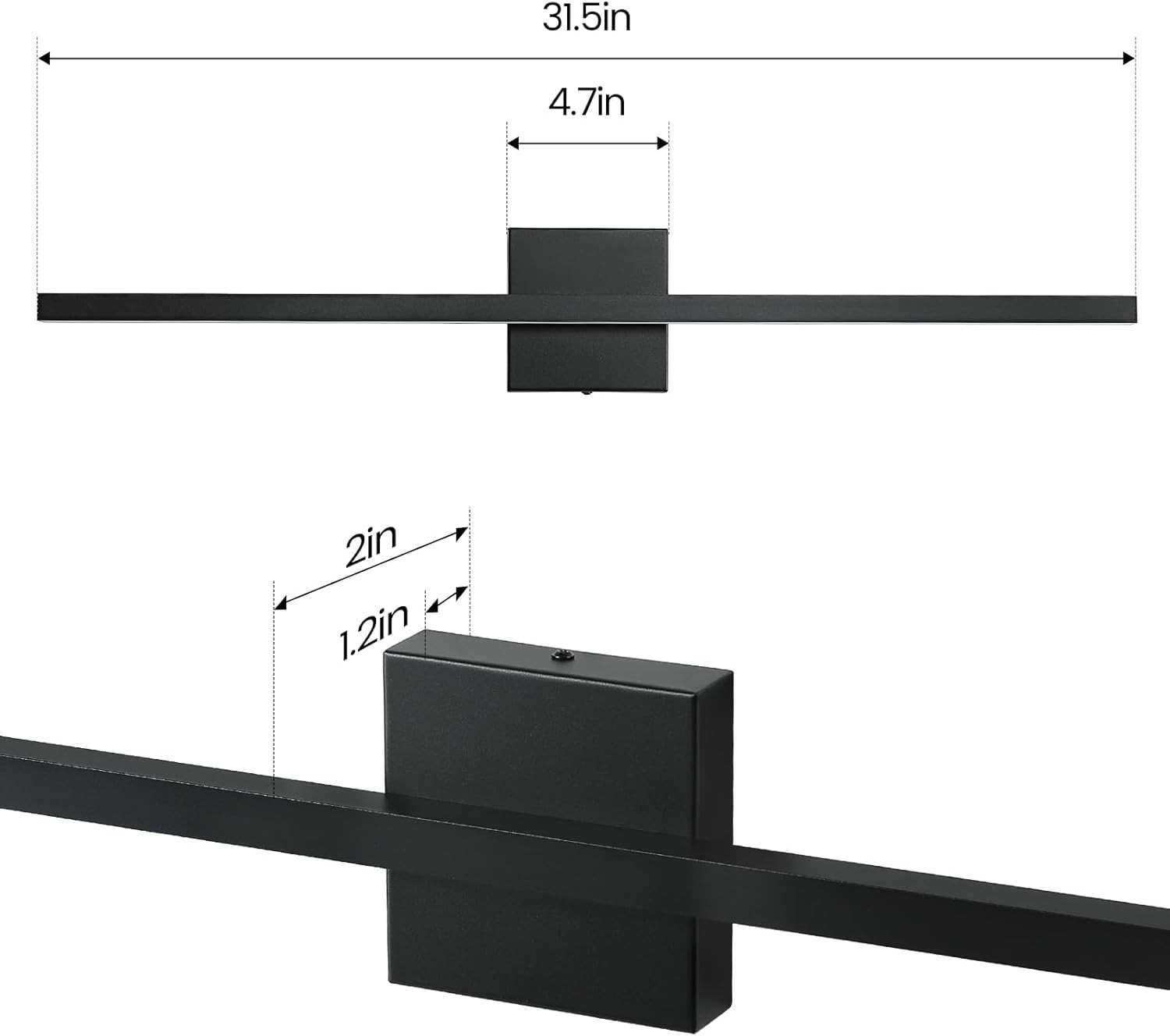 Modern 31.5″ Black LED Bathroom Vanity Light Fixture – Dimmable Wall Sconce