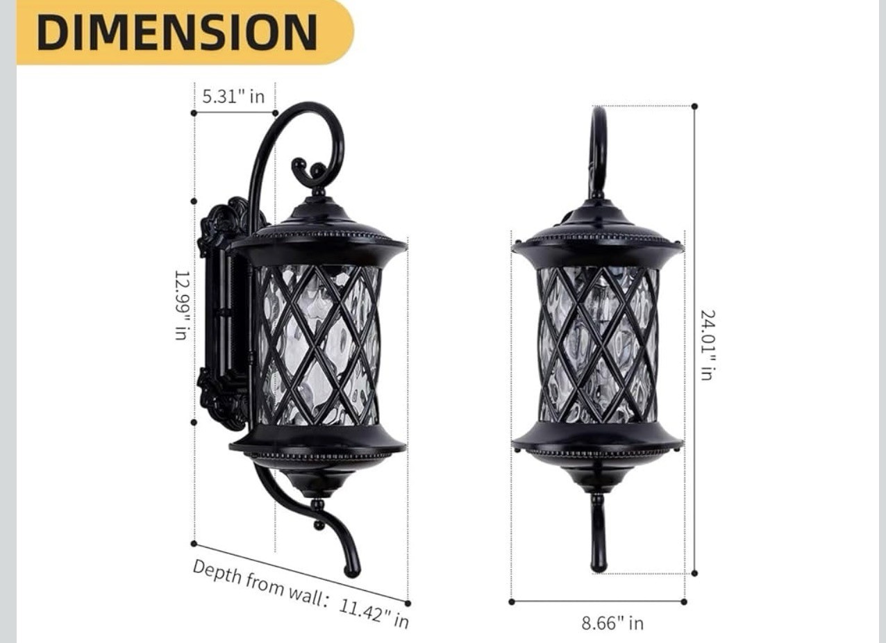 Black Outdoor Wall Lights Exterior Light Fixture Water Glass Waterproof Outside
