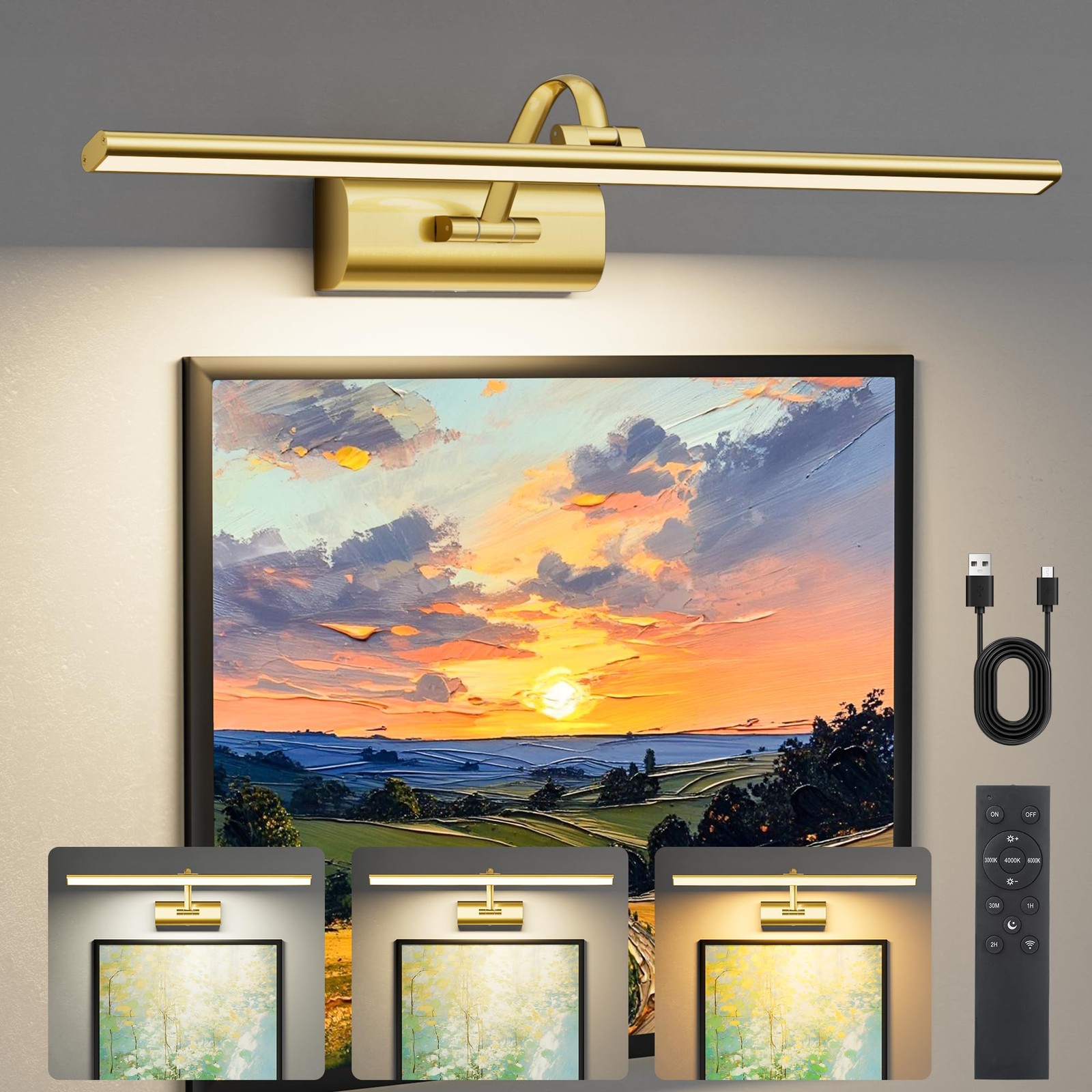AIFEI Wireless Picture Lights for Wall Battery Operated, 8000mAh Long-Last
