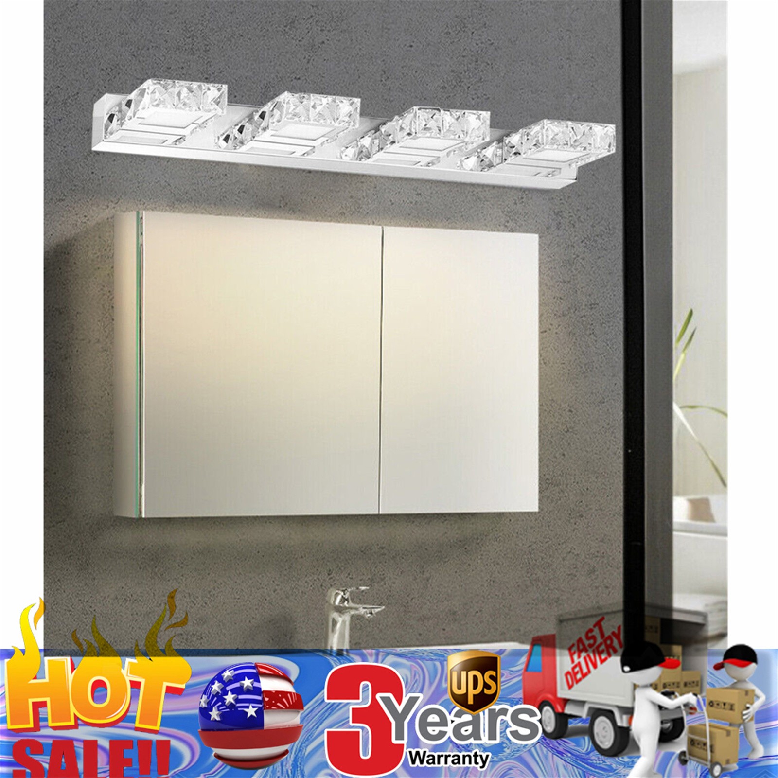 LED 4-Light Bathroom Vanity Light Fixture,Over Mirror Modern Crystal Wall Lamps