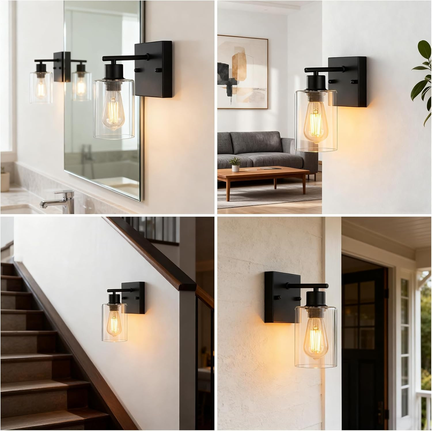 Matte Black Wall Sconce 2-Pack with Clear Glass Shade for Modern Spaces