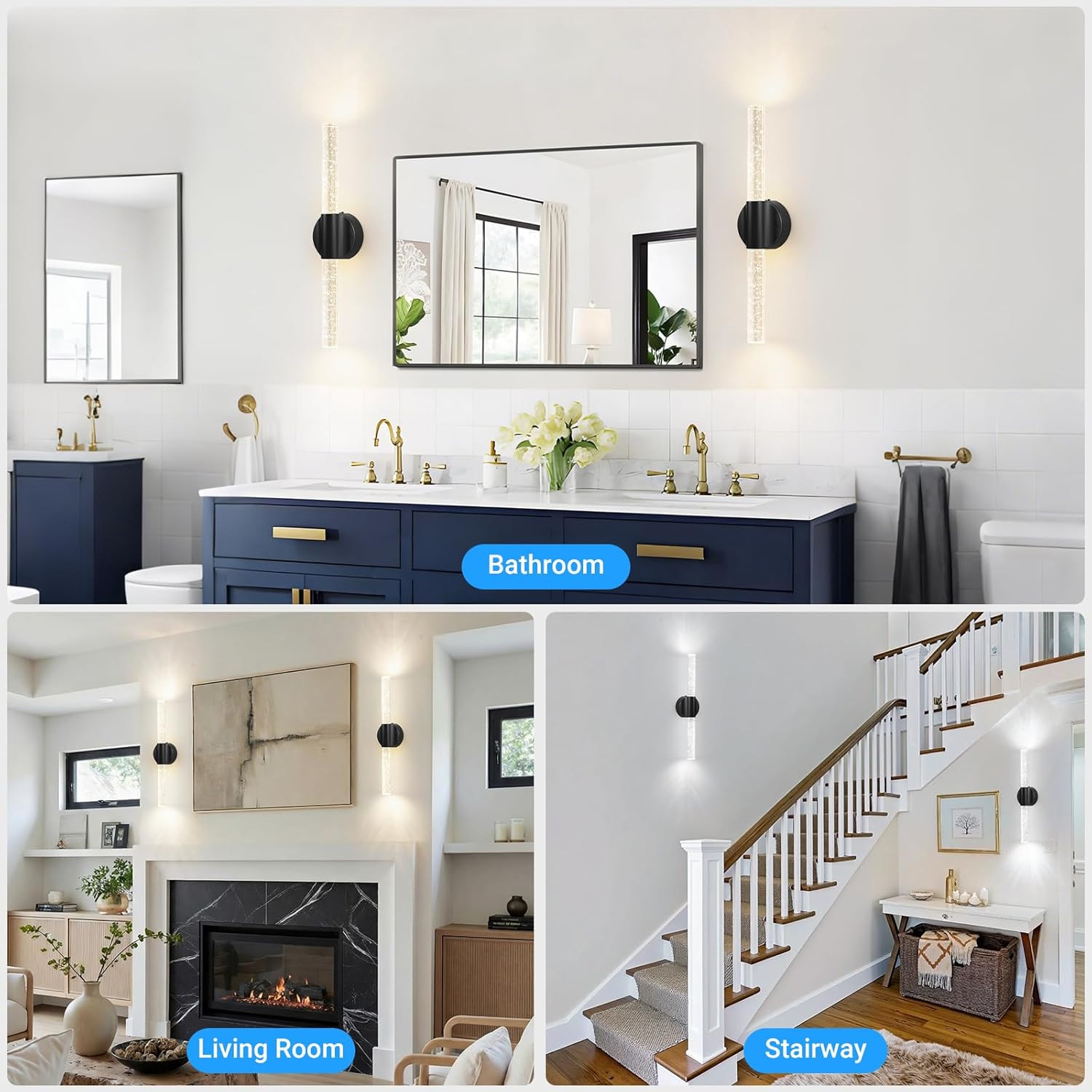 Rechargeable Magnetic Wall Sconces Set of 2 with Remote & Touch Control