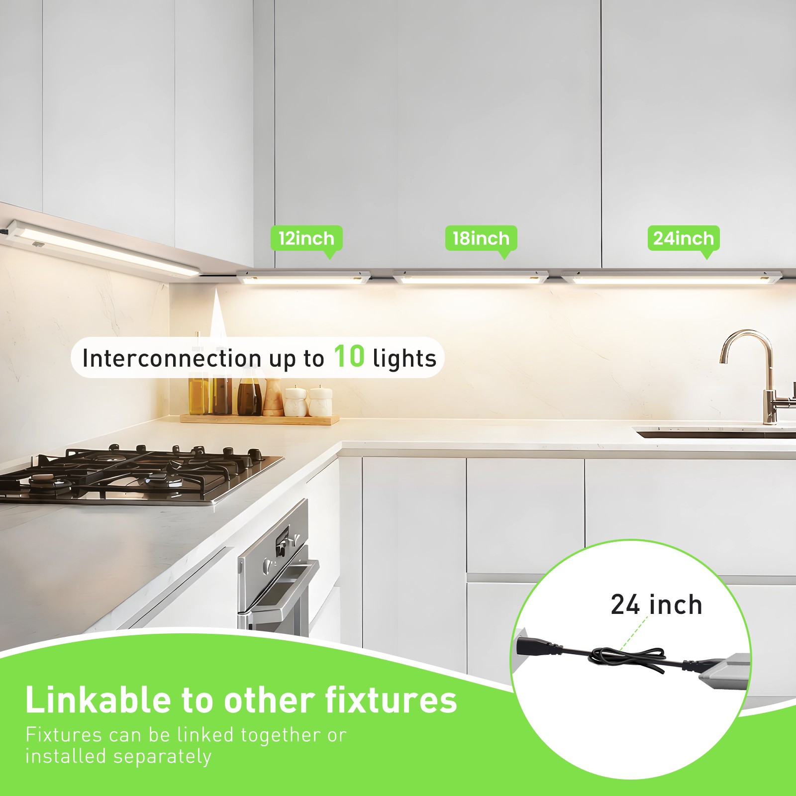 2-Pack LED Under Cabinet Lights Swivel 12/18/22/24 Inch CCT Kitchen Closet Light