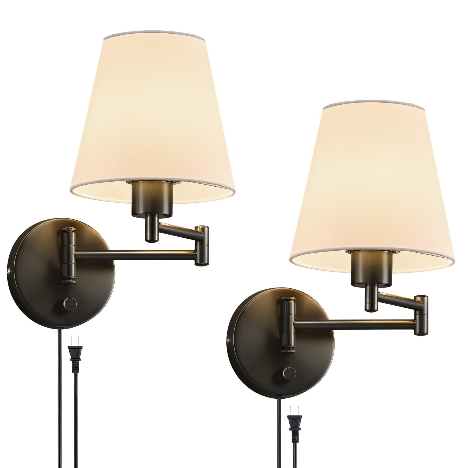 VONLUCE Wall Sconce Set of 2, Plug in & Hardwired Swing Arm Wall Lamps, Adjustab