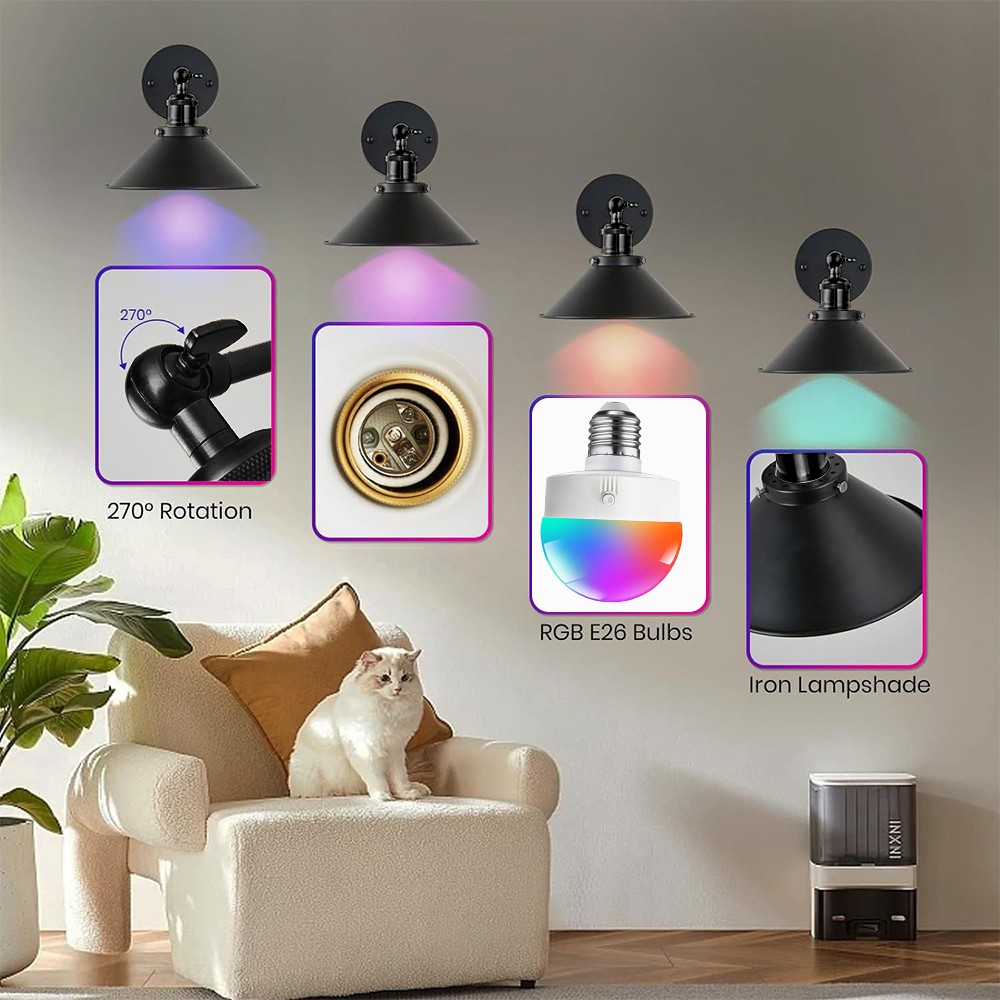 2/4PCS LED Wall Lights Battery Operated Wall Sconce Black w/Button Switch Remote