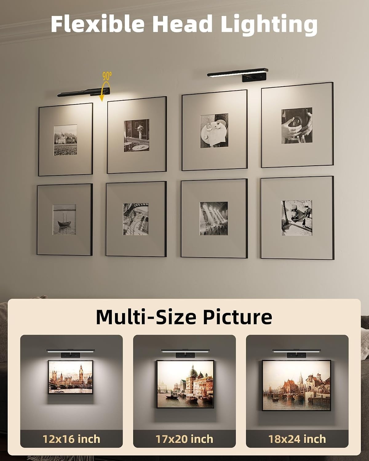 Elegant 16» Adjustable Color Temperature LED Light for Artwork in Living Spaces
