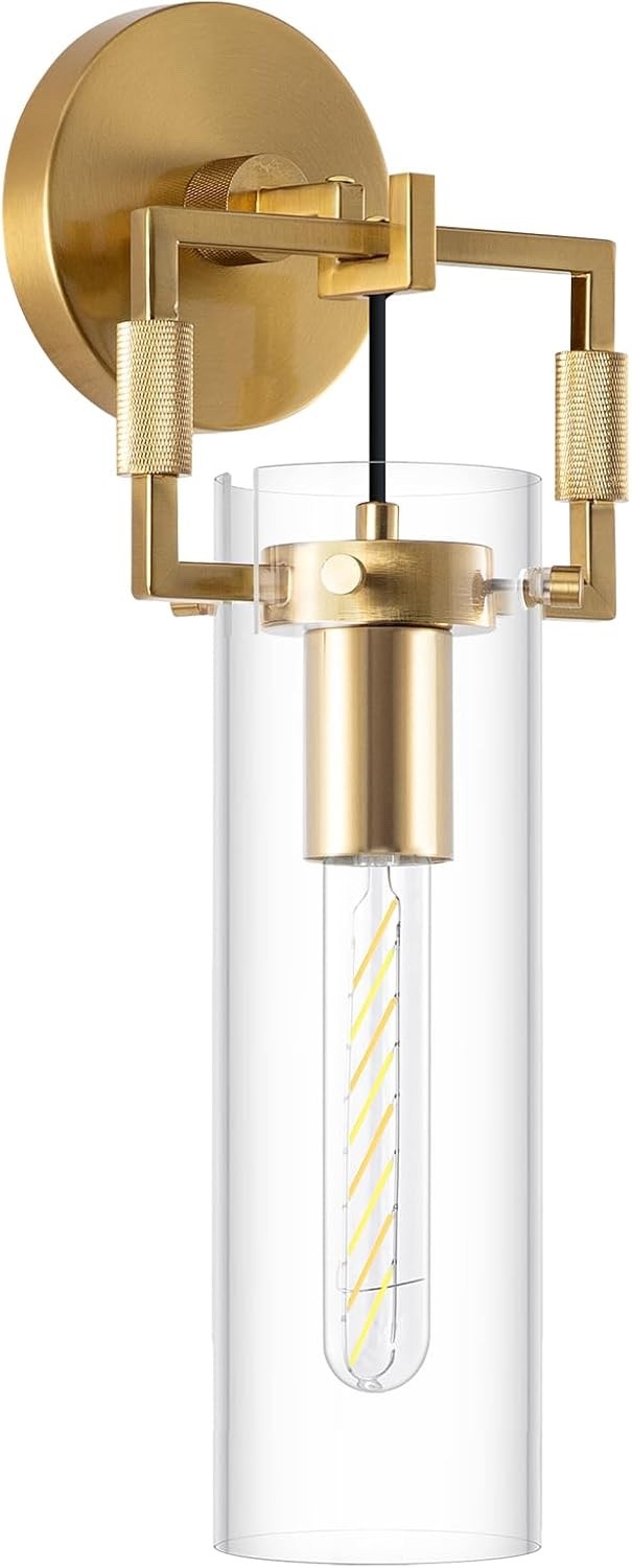 15inch Gold Wall Sconce, Modern Straight Glass Shade , 3000K E26 Hardwired – NEW