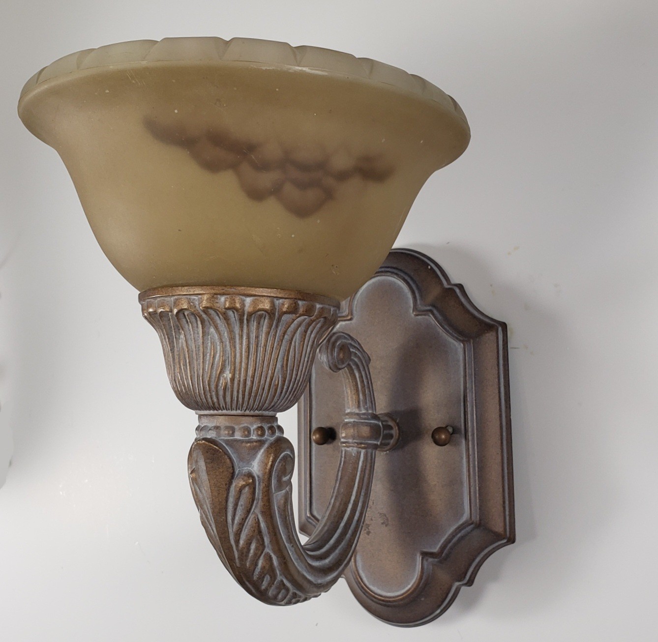 Art Deco Style Wall Sconce Pair Faux Alabaster & Distressed Brass Mayfield?