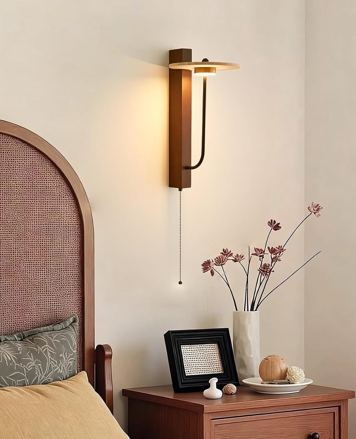 Yellow Travertine Wall Sconce, 15.7″ Japanese Vintage Wabi Sabi Light Fixture wi