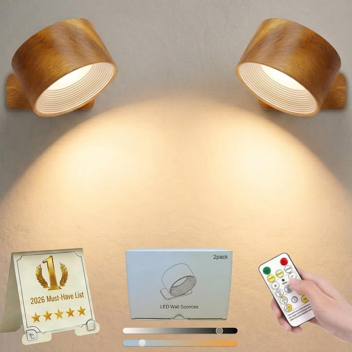 Dimmable Rechargeable LED Wall Sconce – Cordless Touch Control Reading Light