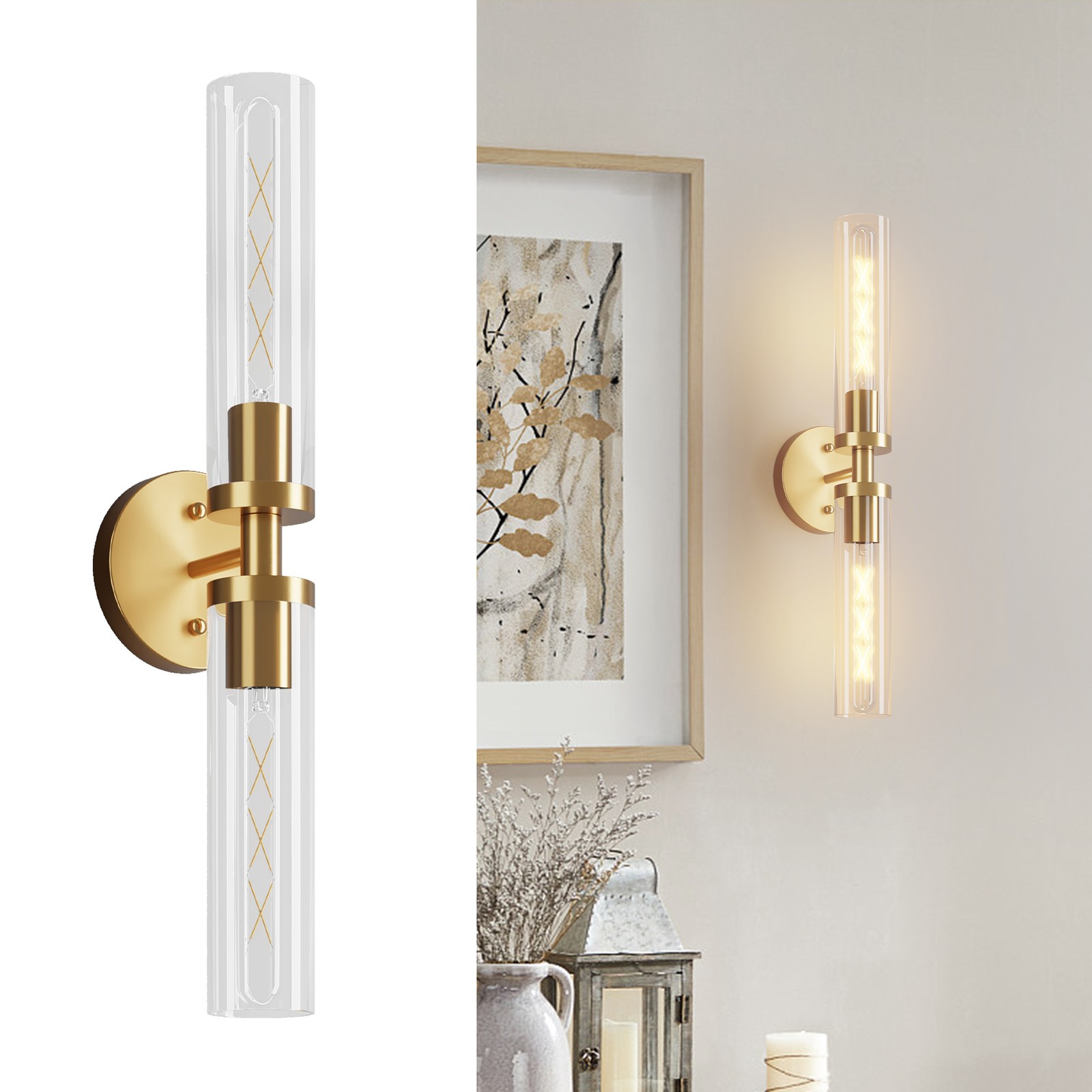 Modern LED Indoor Wall Light 2 Pack 22» Gold Bathroom Mirror Sconce Fixture UL