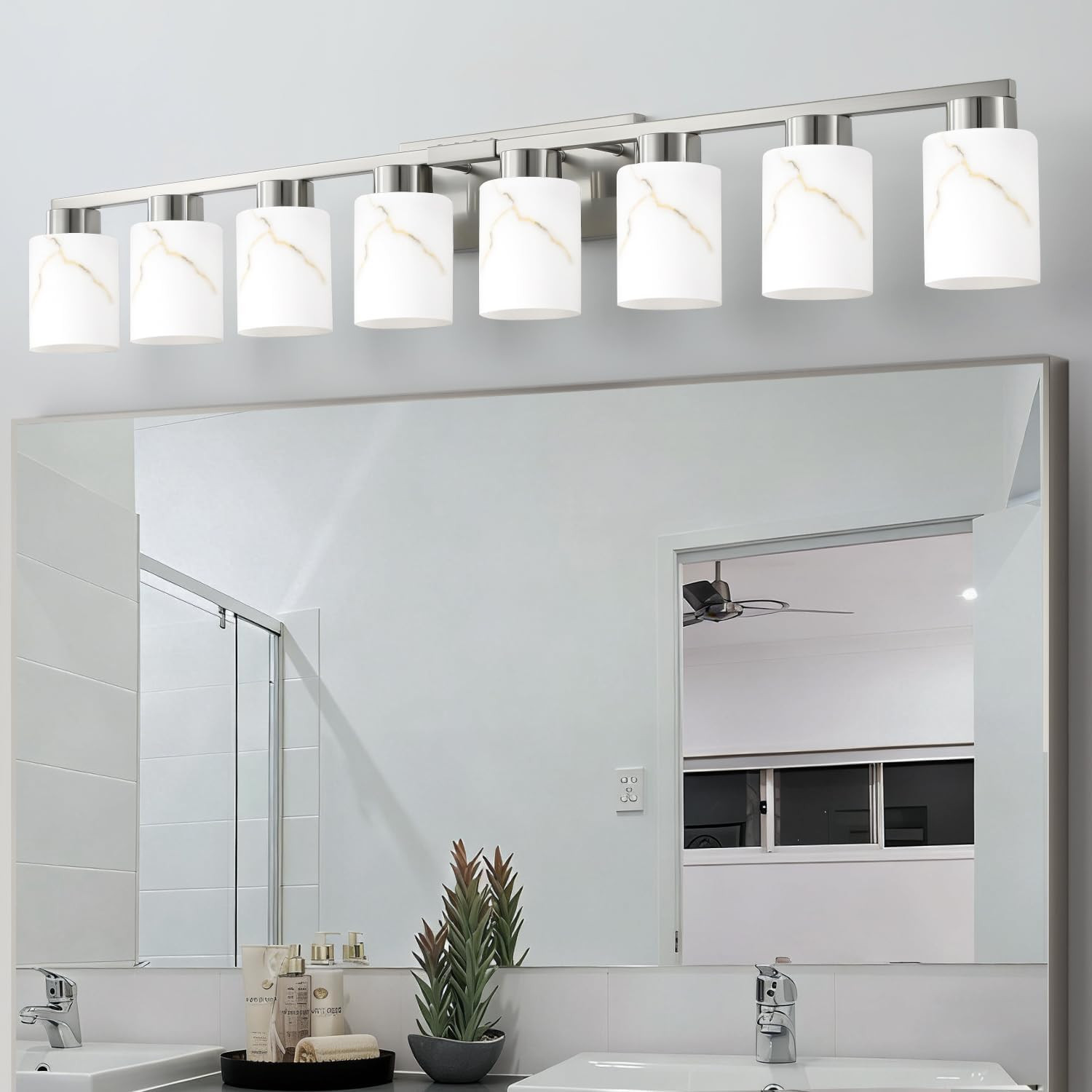 3-Light Bathroom Light Fixtures, Modern Vanity Lights, Brushed Nickel Metal Wall