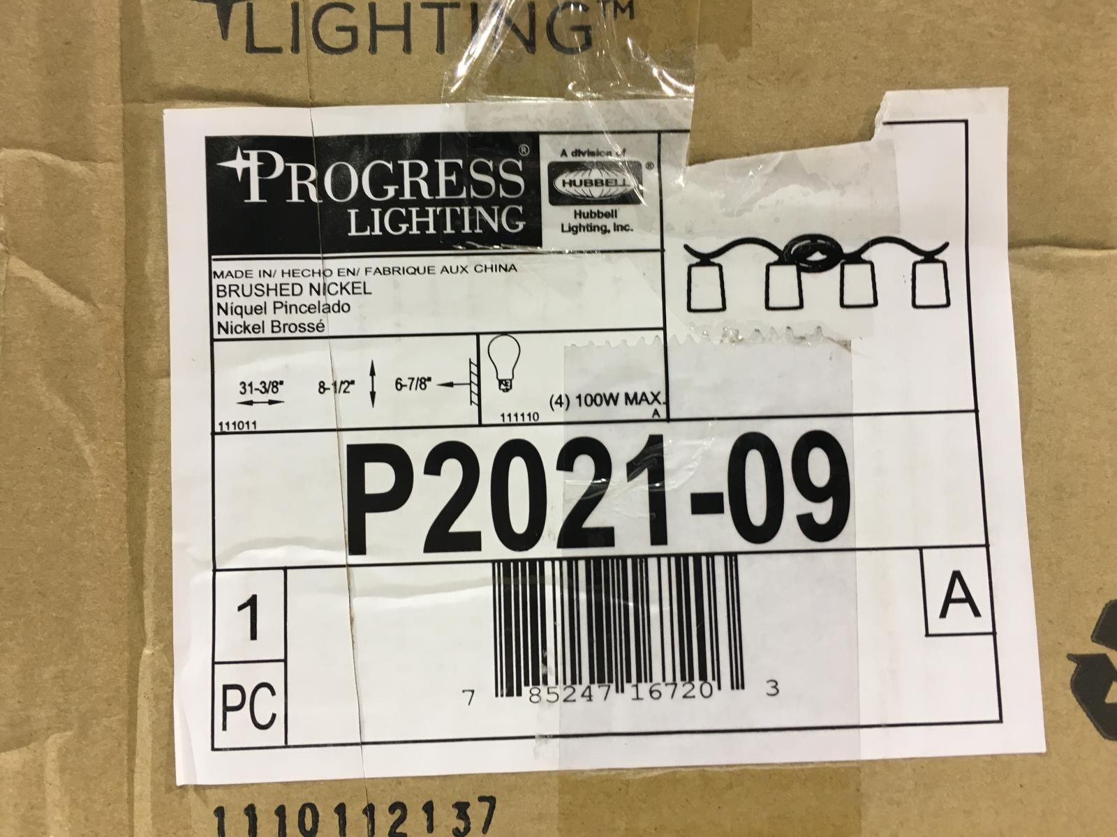 Progress Lighting P2021-09 Inspire 4-Light Brushed Nickel Vanity Light New