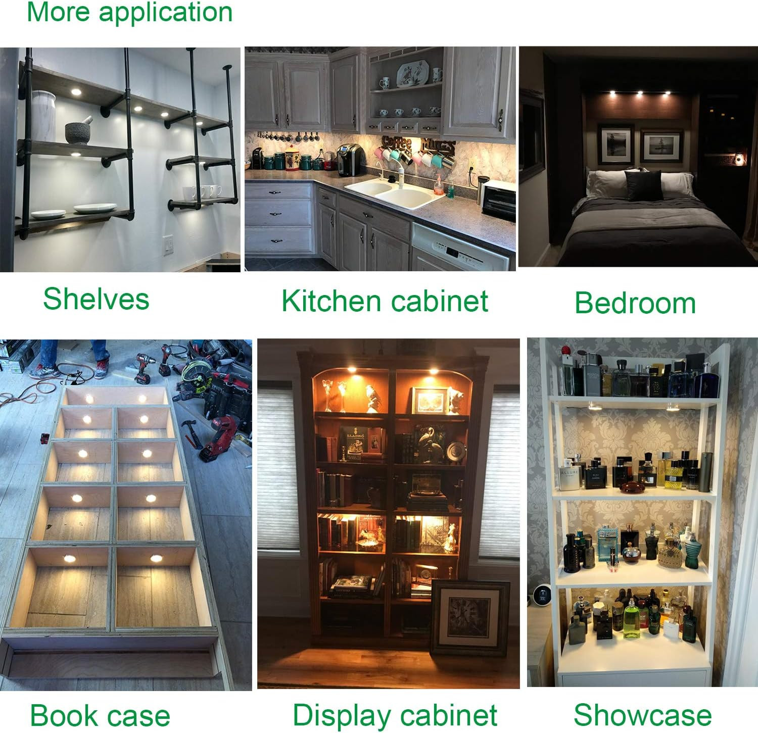 AIBOO Dimmable LED under Cabinet Puck Lights 3 Lamps Kit with RF Remote Control